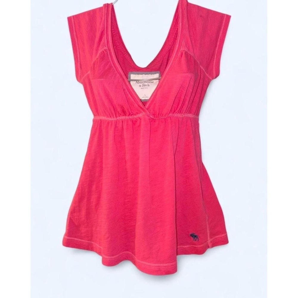 Abercrombie & Fitch Pink Empire Waist Babydoll Top V-Neck Cap Sleeve Small